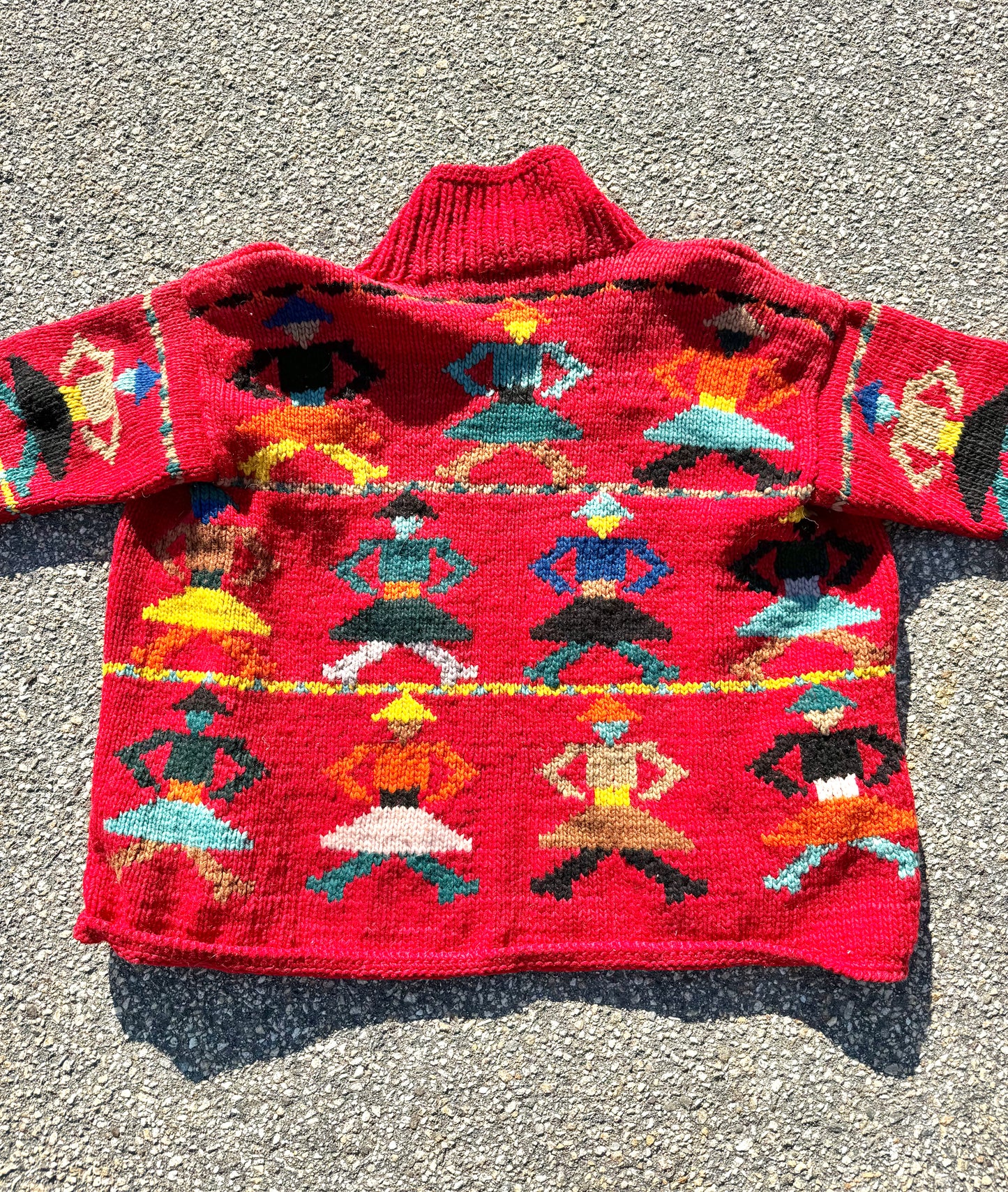 Vintage Quichua Village Native Tribal Wool Chunky Knit Cardigan Sweater Unisex Size Medium