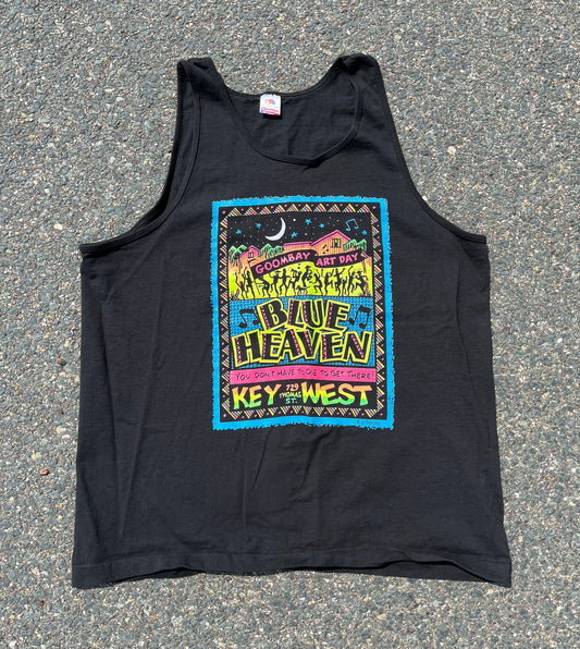 Vintage Key West Blue Heaven Goombay Art Day Festival Retro 90's Single Stitch Tank Top XL