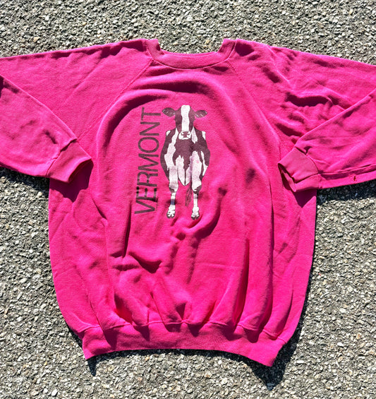 Vintage Vermont Ben Jerrys Cow Retro 80's Crewneck Sweatshirt Size L Large Pink