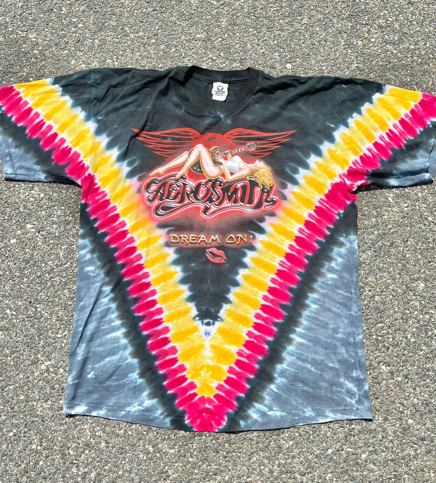 Vintage Aerosmith Dream On Liquid Blue Tie Dye Single Stitch Band T Shirt Size XL