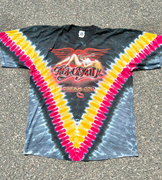 Vintage Aerosmith Dream On Liquid Blue Tie Dye Single Stitch Band T Shirt Size XL