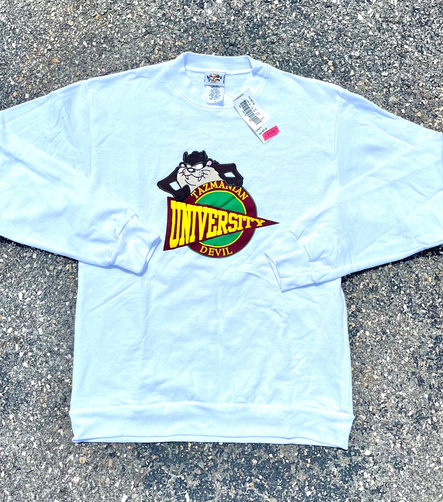 Vintage Deadstock Looney Tunes Taz Tasmanian Devil University Retro 90's Sweatshirt Size M Medium 1993