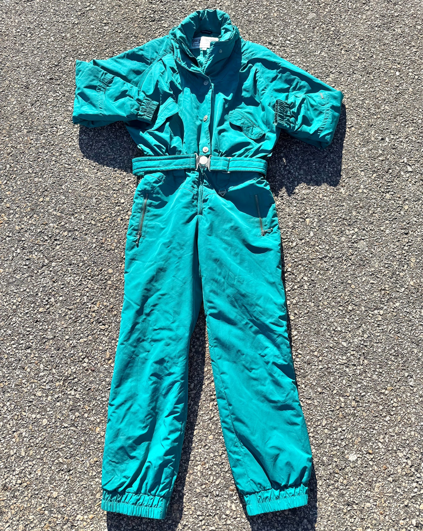 Vintage Fera Skiwear Retro 90's 80's Womens Full Body Snow Ski Suit Size 14 Teal