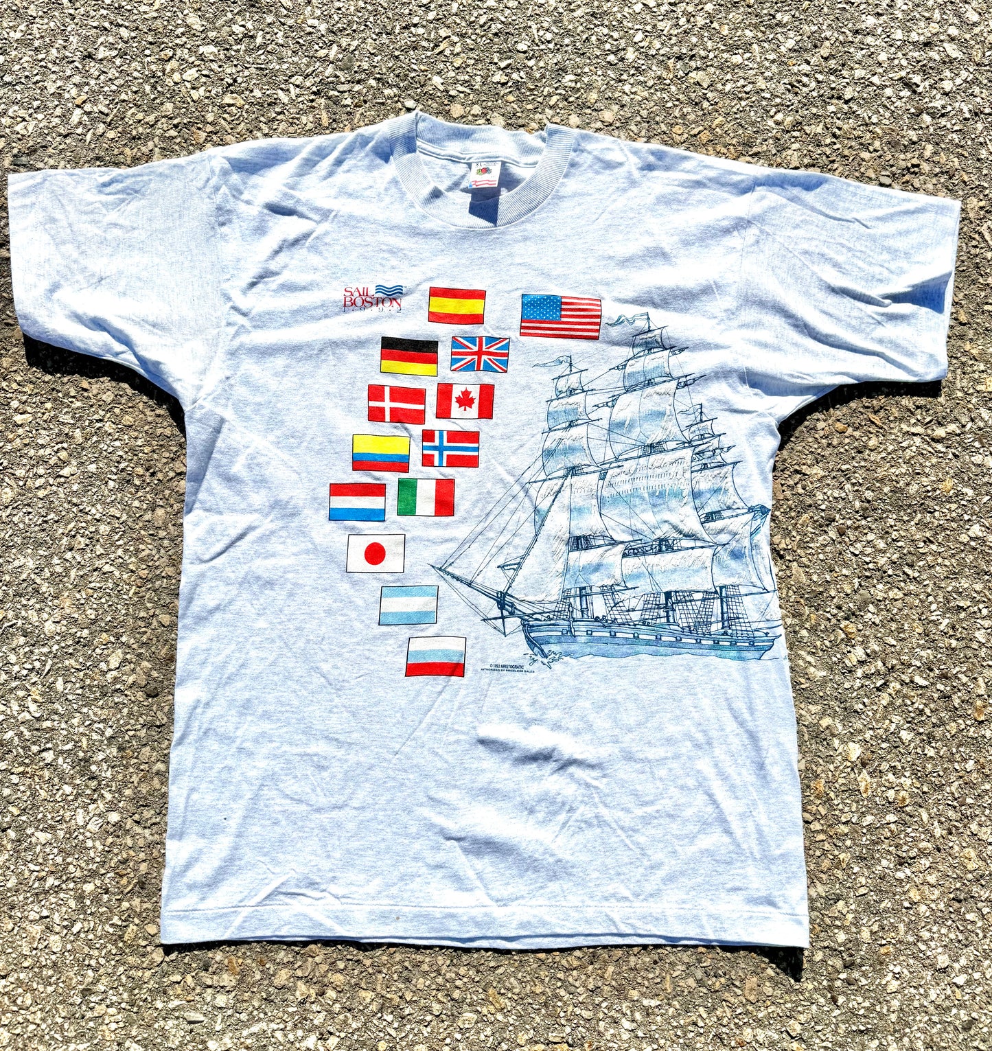 Vintage Sail Boston Massachusetts Tall Ships 90's Sailing T Shirt Size XL 1992