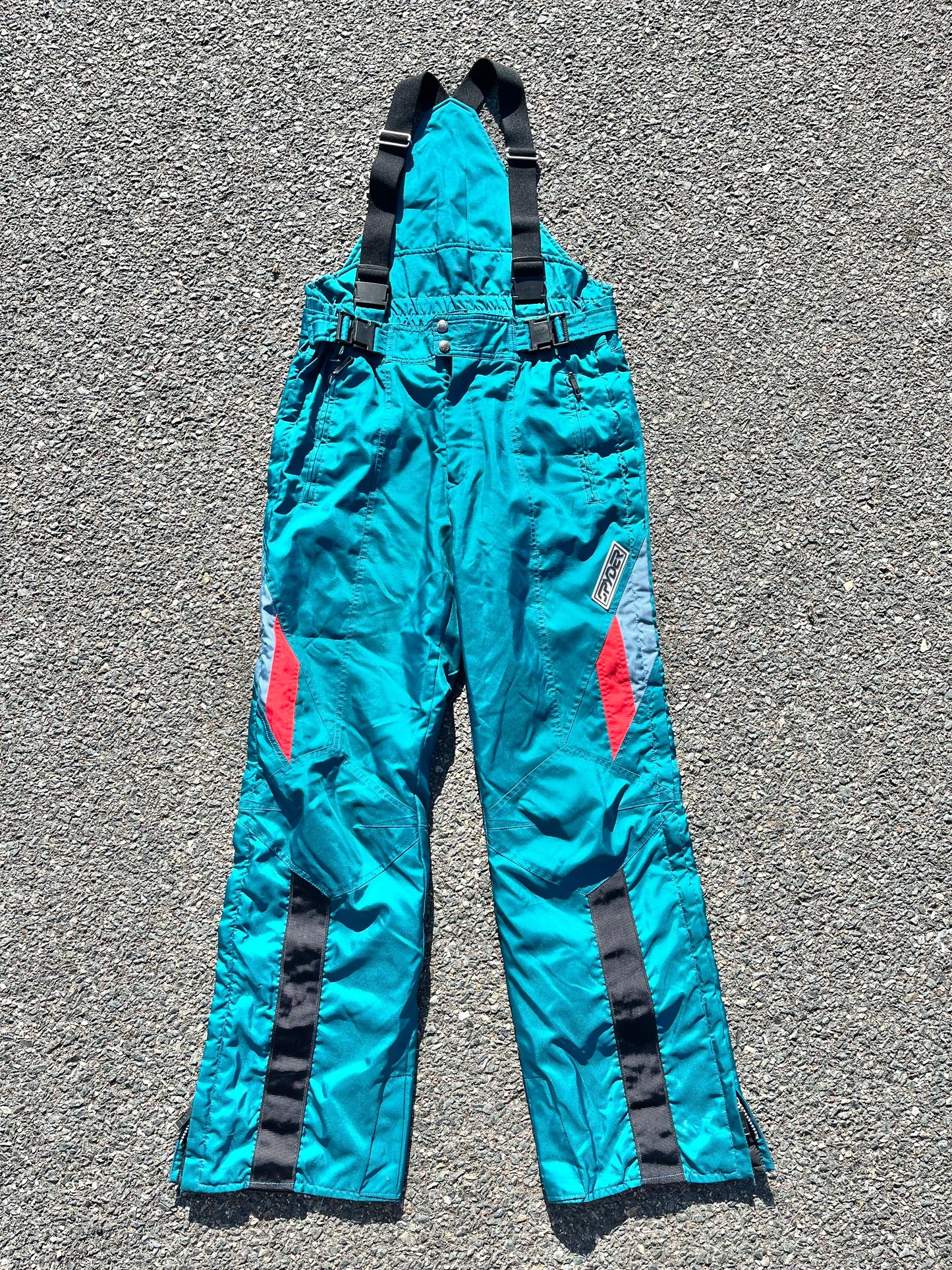 Vintage Spyder Mens Two Piece 90's Retro Ski Suit Jacket With Bib Pants Size L Large Teal Blue