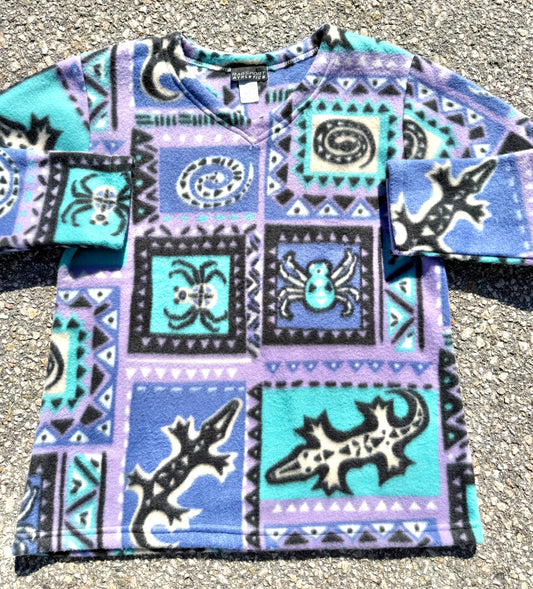 Vintage Womens Crazy Aztec Animal Print 90's Fleece Pullover Sweater Size S Small