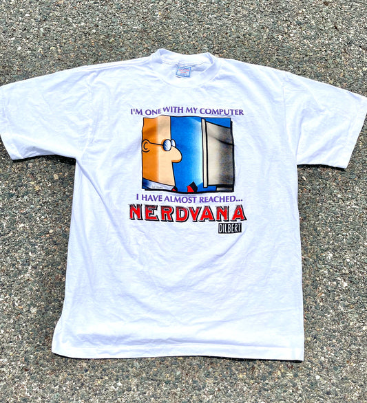 Vintage Dilbert Nerdvana Nirvana Technology Comics Cartoons Retro 90s T Shirt Size XL Single Stitch