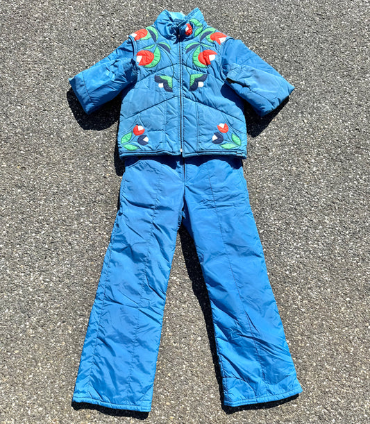 Vintage Altra Floral Pattern 2 Piece Retro 70's 80's Snow Ski Suit Size M Medium