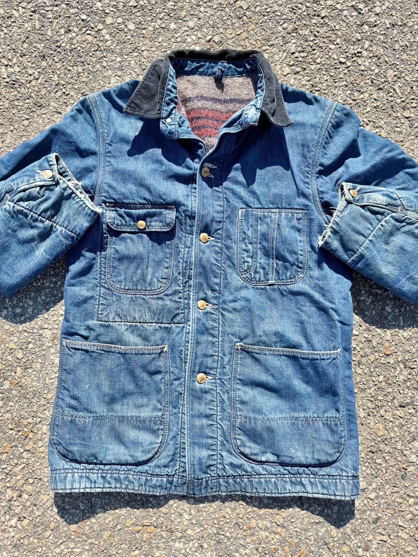 Vintage Hercules 40's 50's Detroit Blue Denim Blanket Lined Chore Jacket Medium