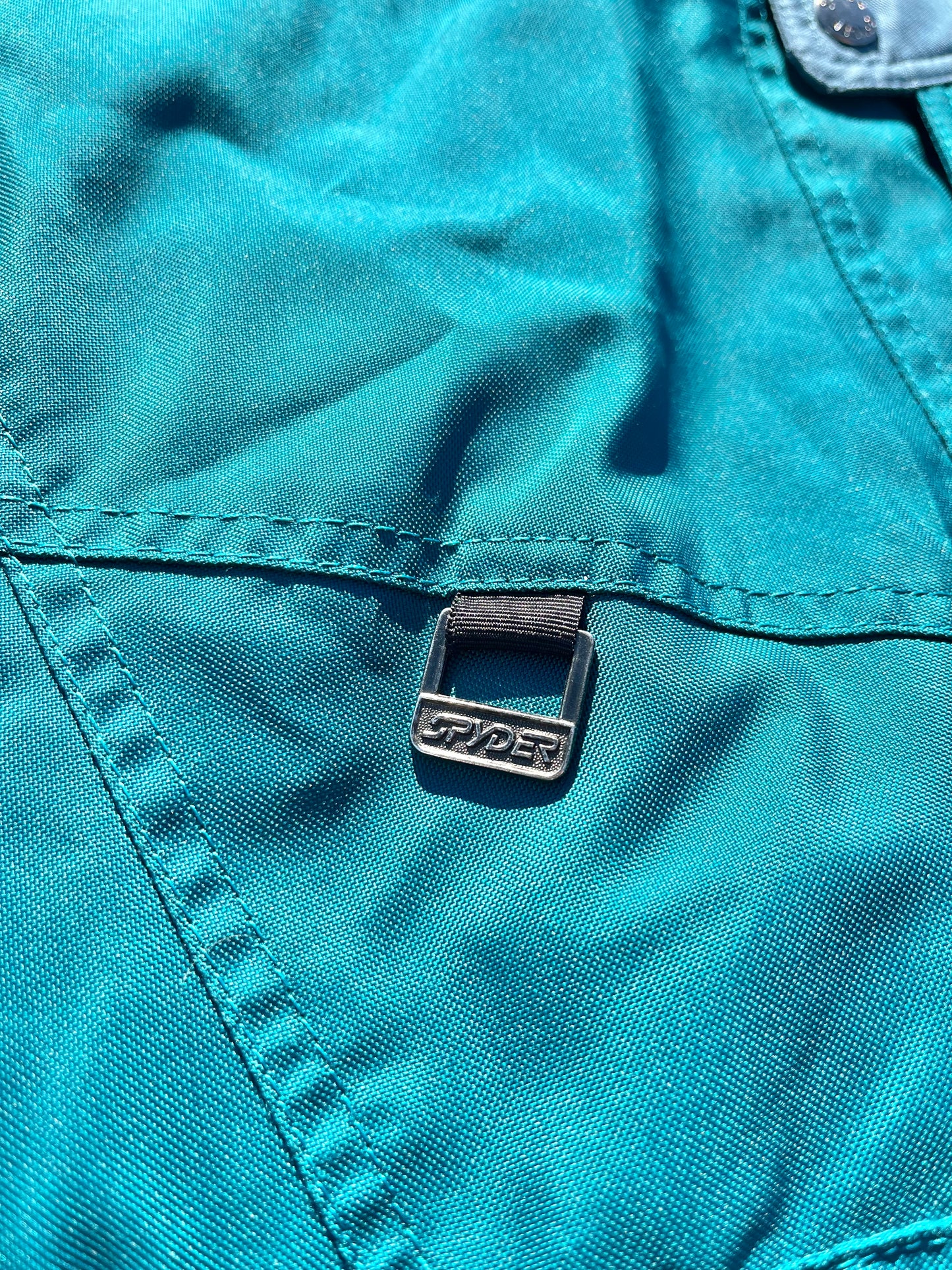 Vintage Spyder Mens Two Piece 90's Retro Ski Suit Jacket With Bib Pants Size L Large Teal Blue