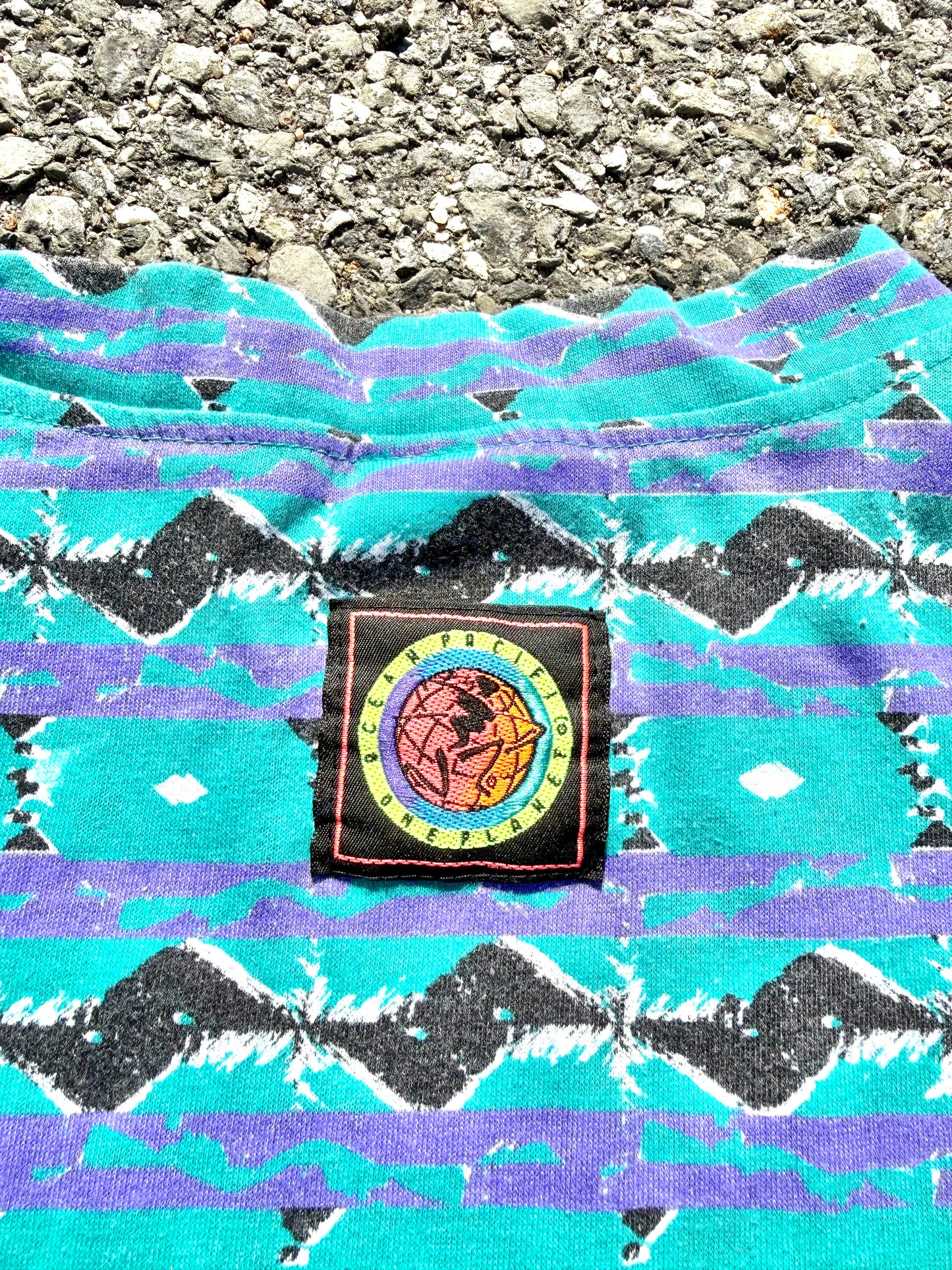 Vintage Ocean Pacific OP Crazy Retro Surf 90's All Over Print AOP T Shirt Large