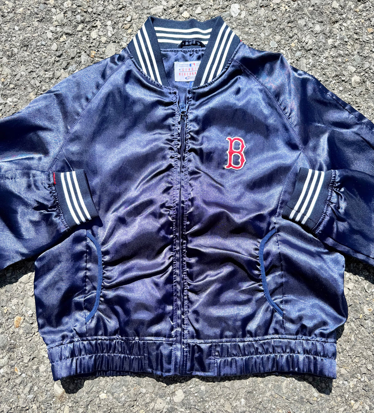 Vintage Boston Red Sox Women's Cropped Lightweight Satin Bomber Jacket Large