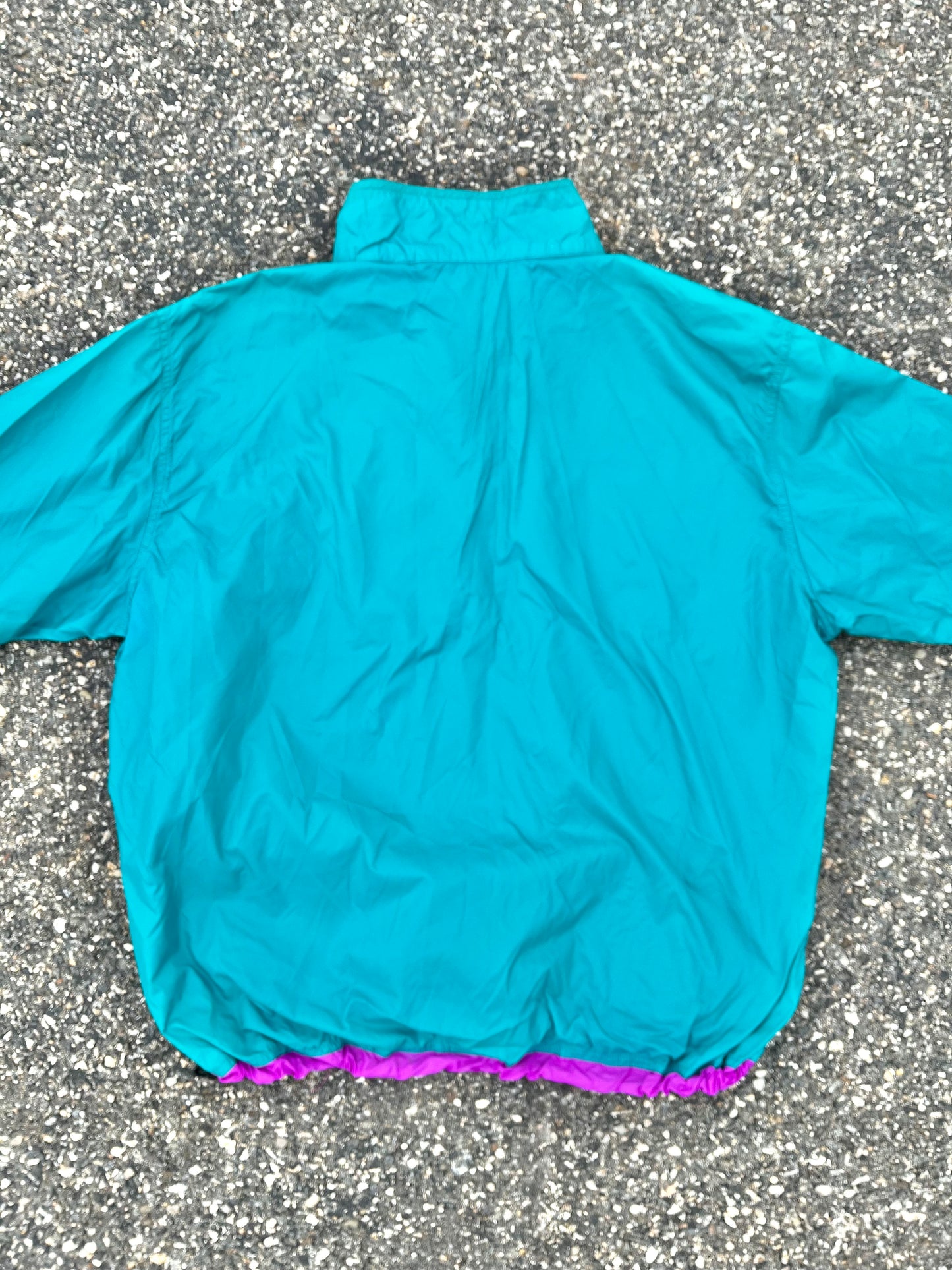 Vintage L.L. Bean 80's Retro 1/4 Zip Lightweight Jacket Windbreaker Men's Size Large Hot Pink and Teal