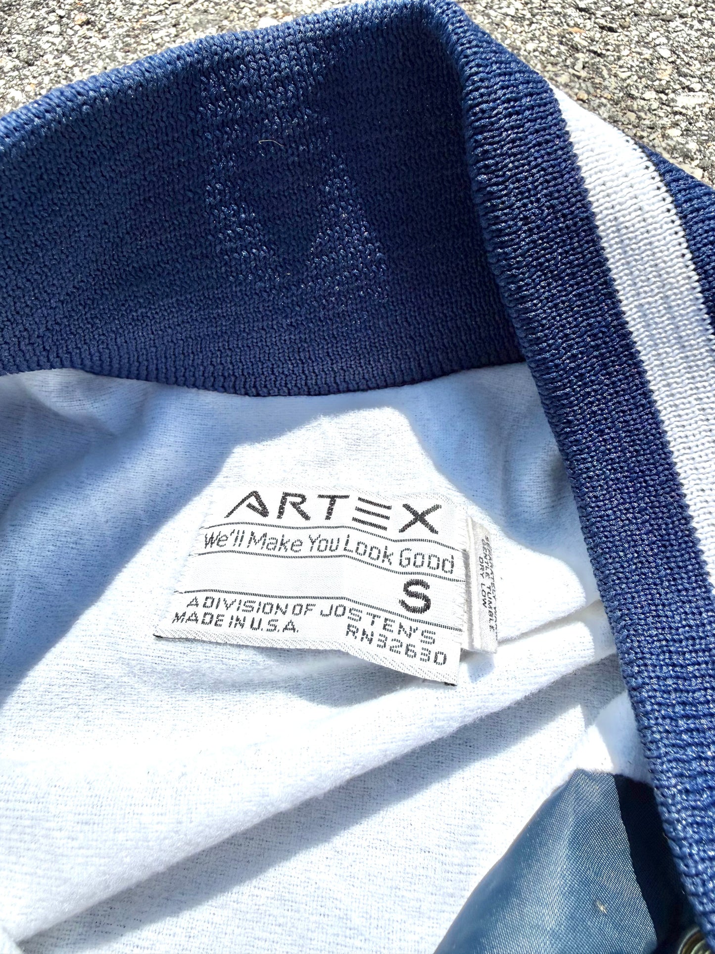 Vintage Cape Cod Massachusetts Retro 80's Satin Bomber Jacket Small Navy Blue