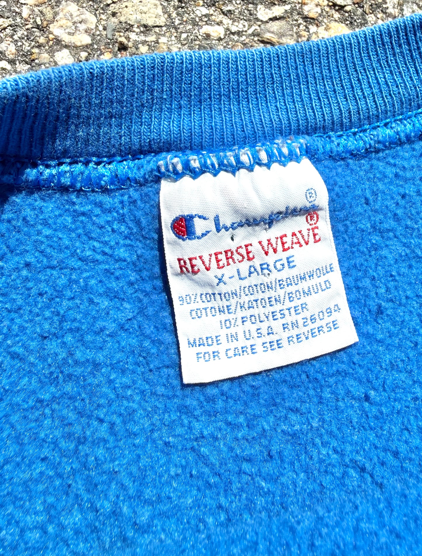 Vintage Champion Reverse Weave 90's Crewneck Sweatshirt Size L Large Bright Blue