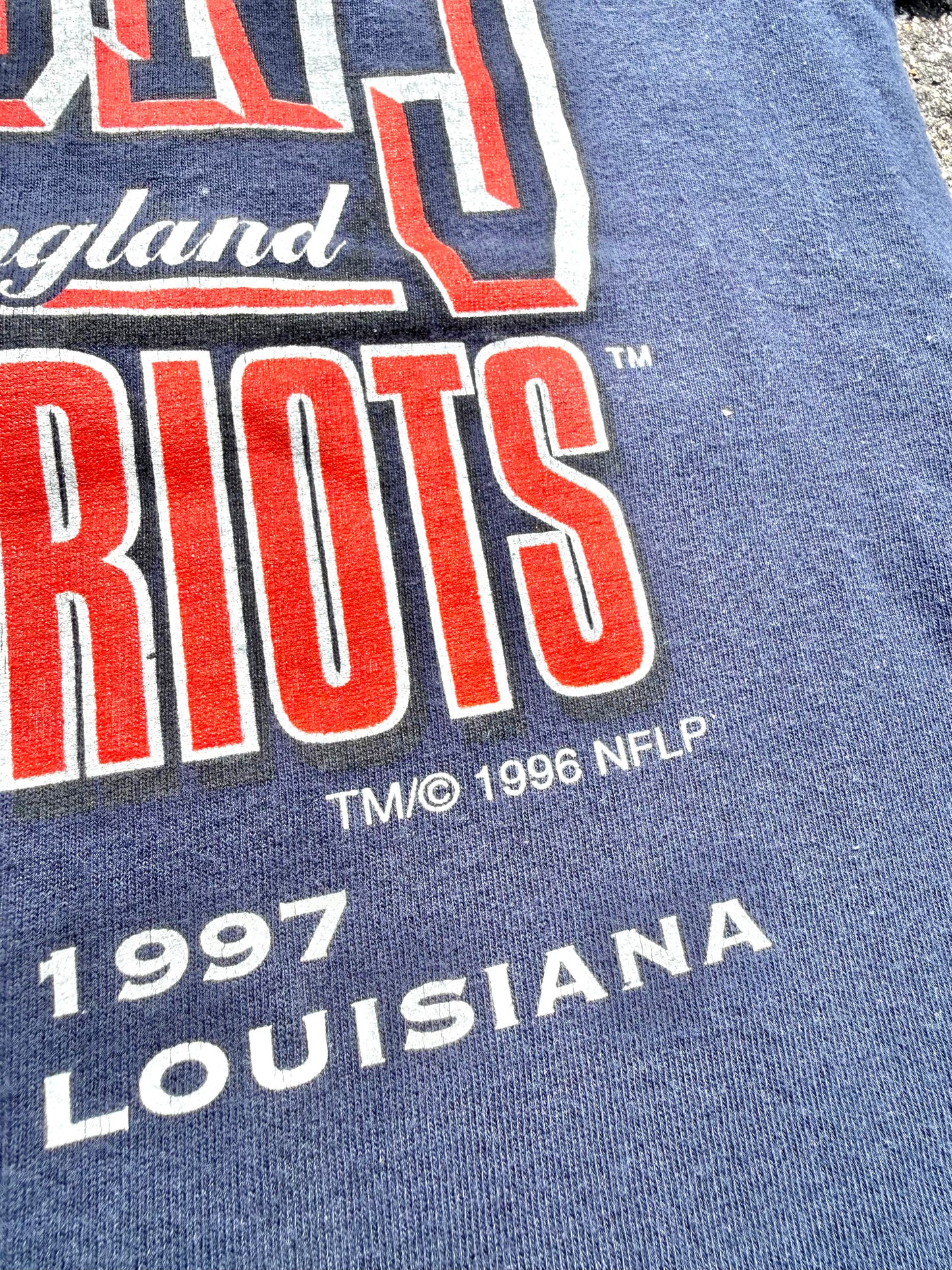 Vintage New England Patriots AFC Champions 90's Logo 7 Super Bowl T Shirt Medium 1996/97