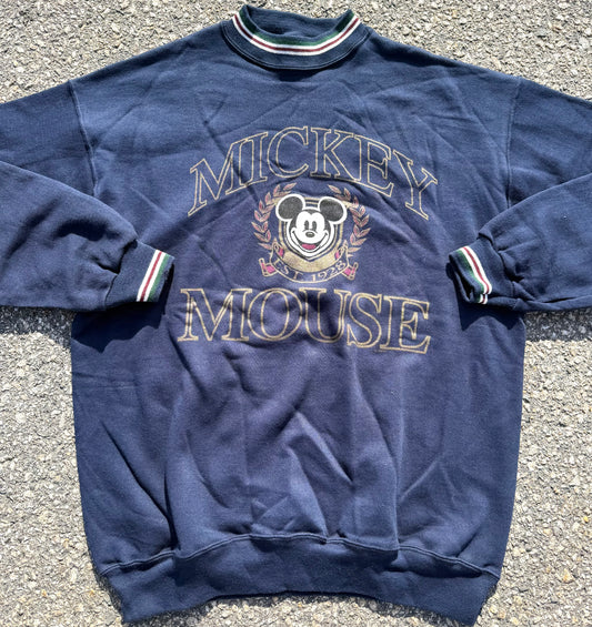 Vintage Mickey Mouse Disney 80's 90's Retro Crewneck Sweatshirt Size L Large Navy