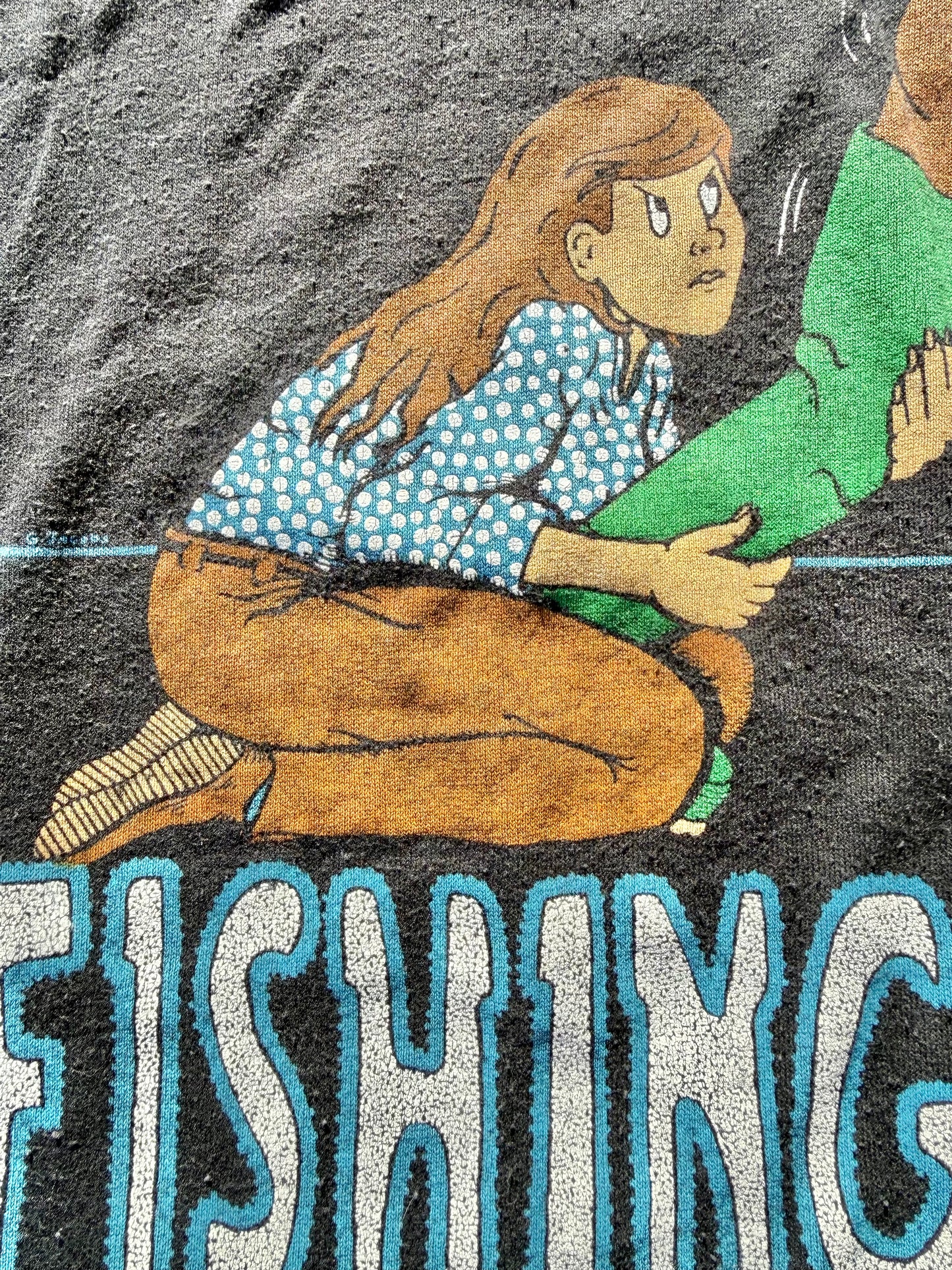 Vintage Fishing Tackle Wife Funny Retro 80's Single Stitch T Shirt Size L Black