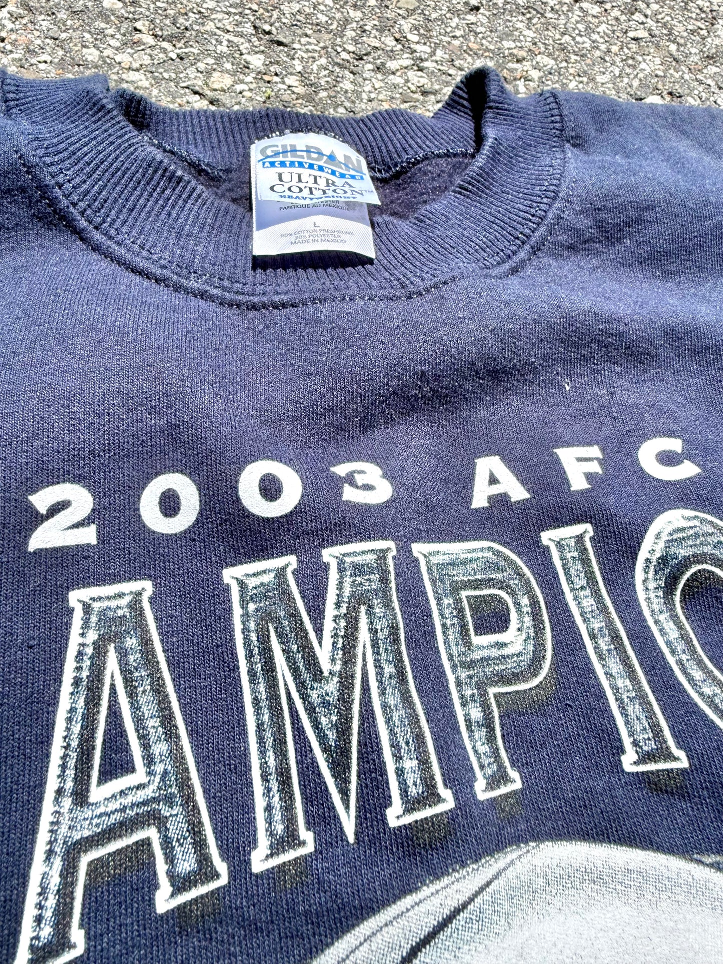 Vintage New England Patriots 2003 AFC Champions Super Bowl Crewneck Sweatshirt Size L Large Navy