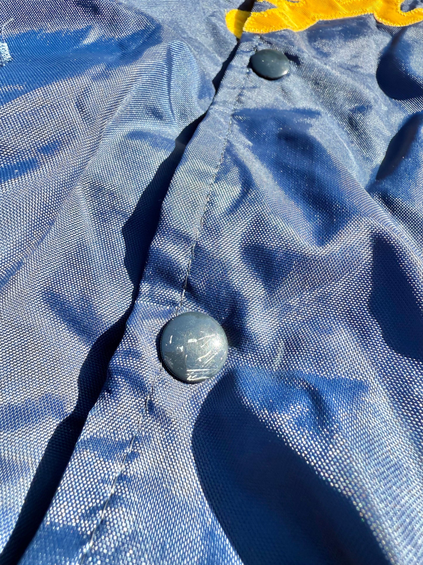 Vintage Cougars Retro DeLong Varsity Satin Bomber Jacket Size L Large Navy Blue