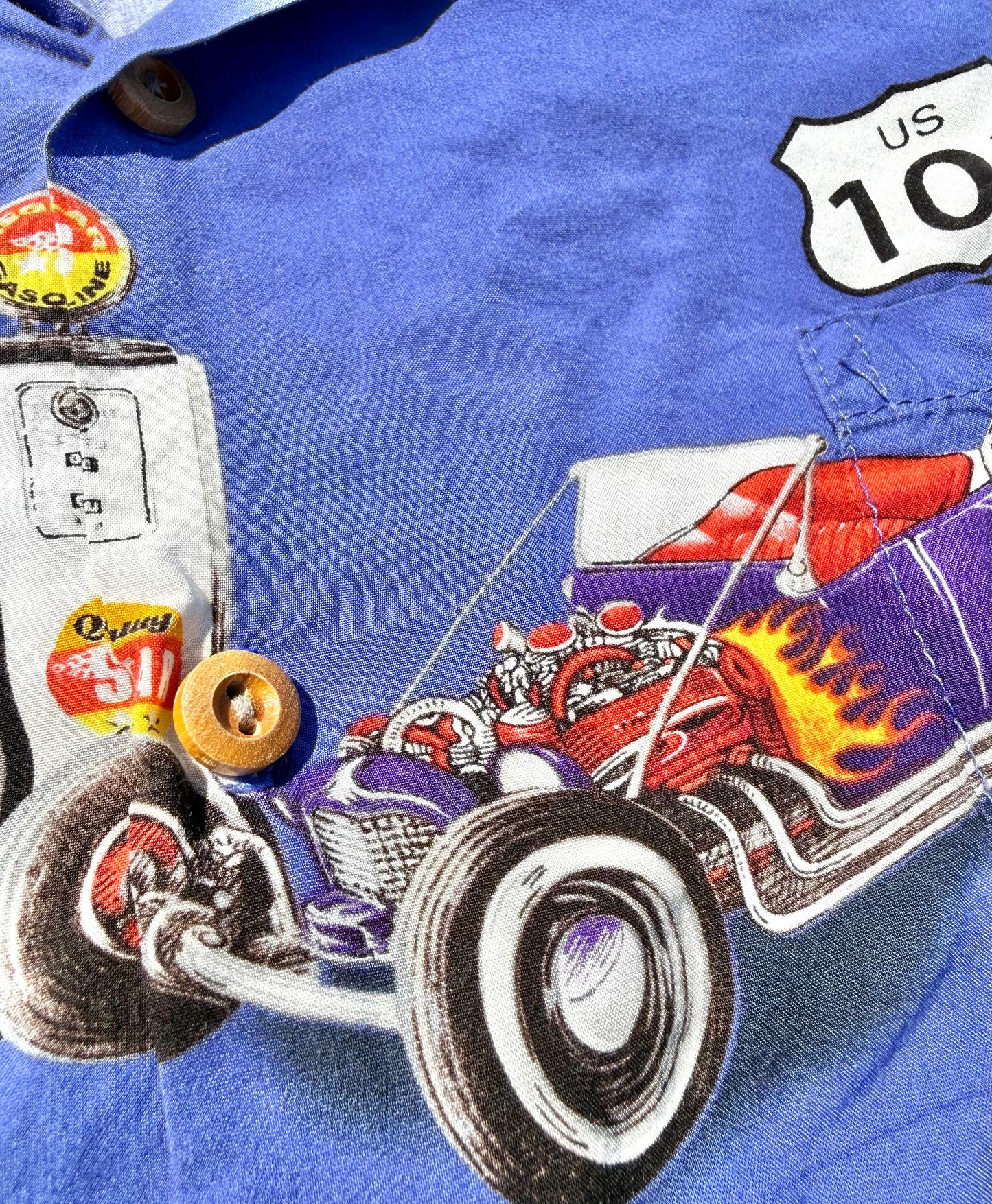 Vintage Paradise Found Hot Rod Classic Cars All Over Print Hawaiian Shirt Size L Large
