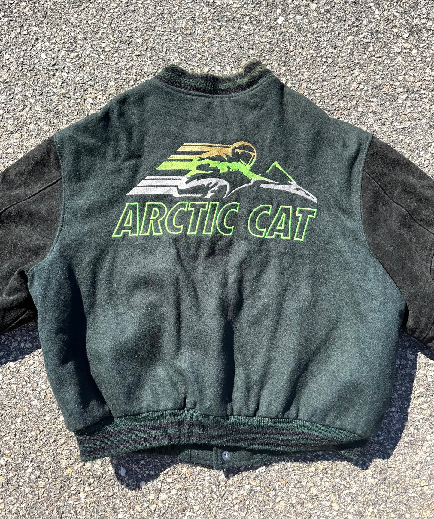 Vintage Arctic Cat Bounty Hunter Leather and Wool Retro 90's Bomber Jacket Size L Large