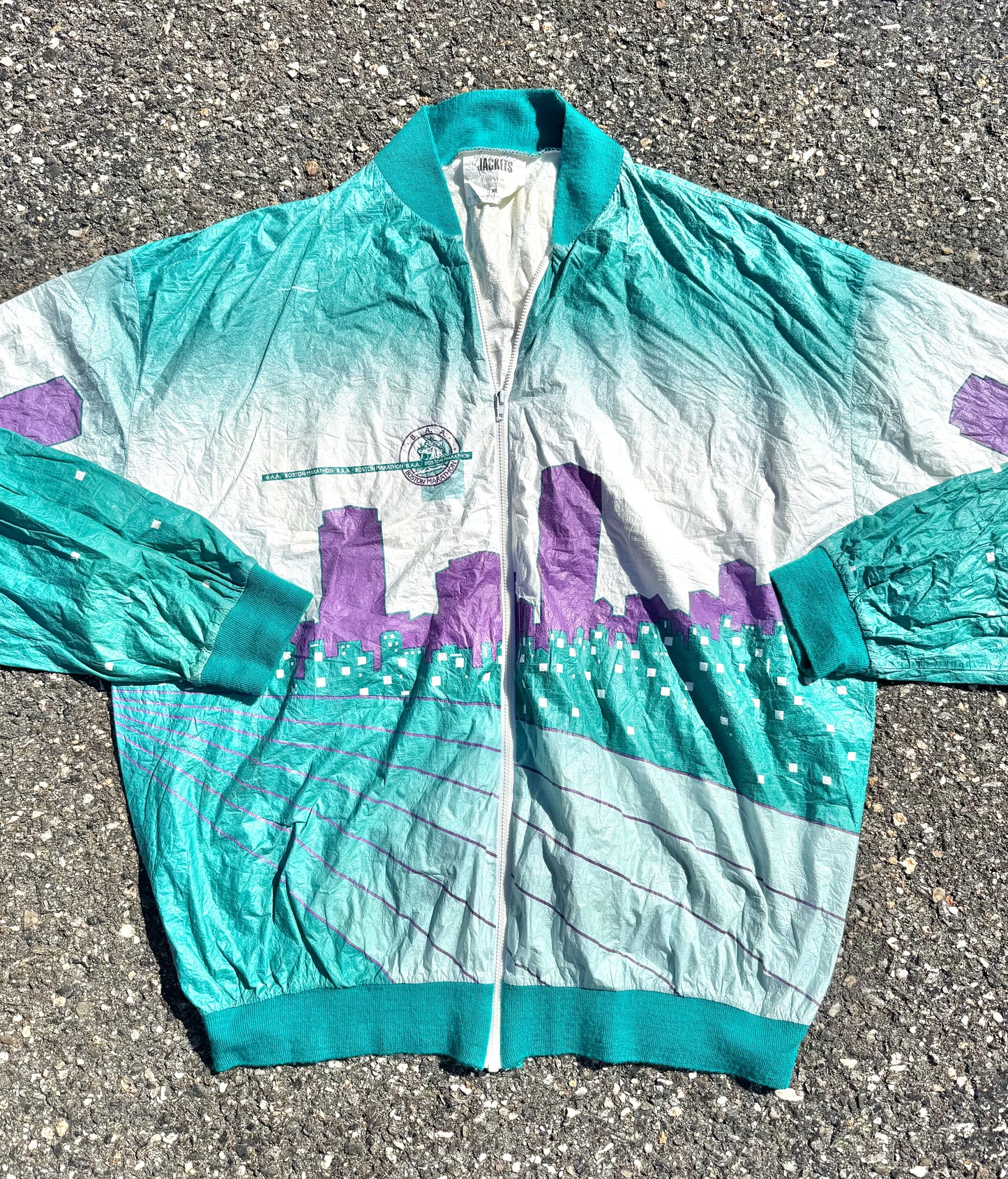 Vintage Boston Marathon B.A.A. Retro All Over Print AOP Race Jacket Size XL