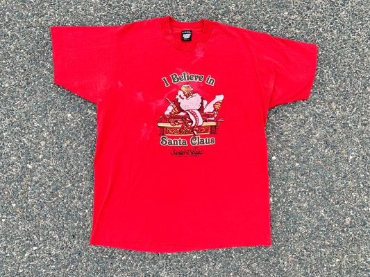 Vintage Santa Claus Retro 80's Santas Village Jefferson, New Hampshire Theme Park Single Stitch Screen Stars T Shirt XL