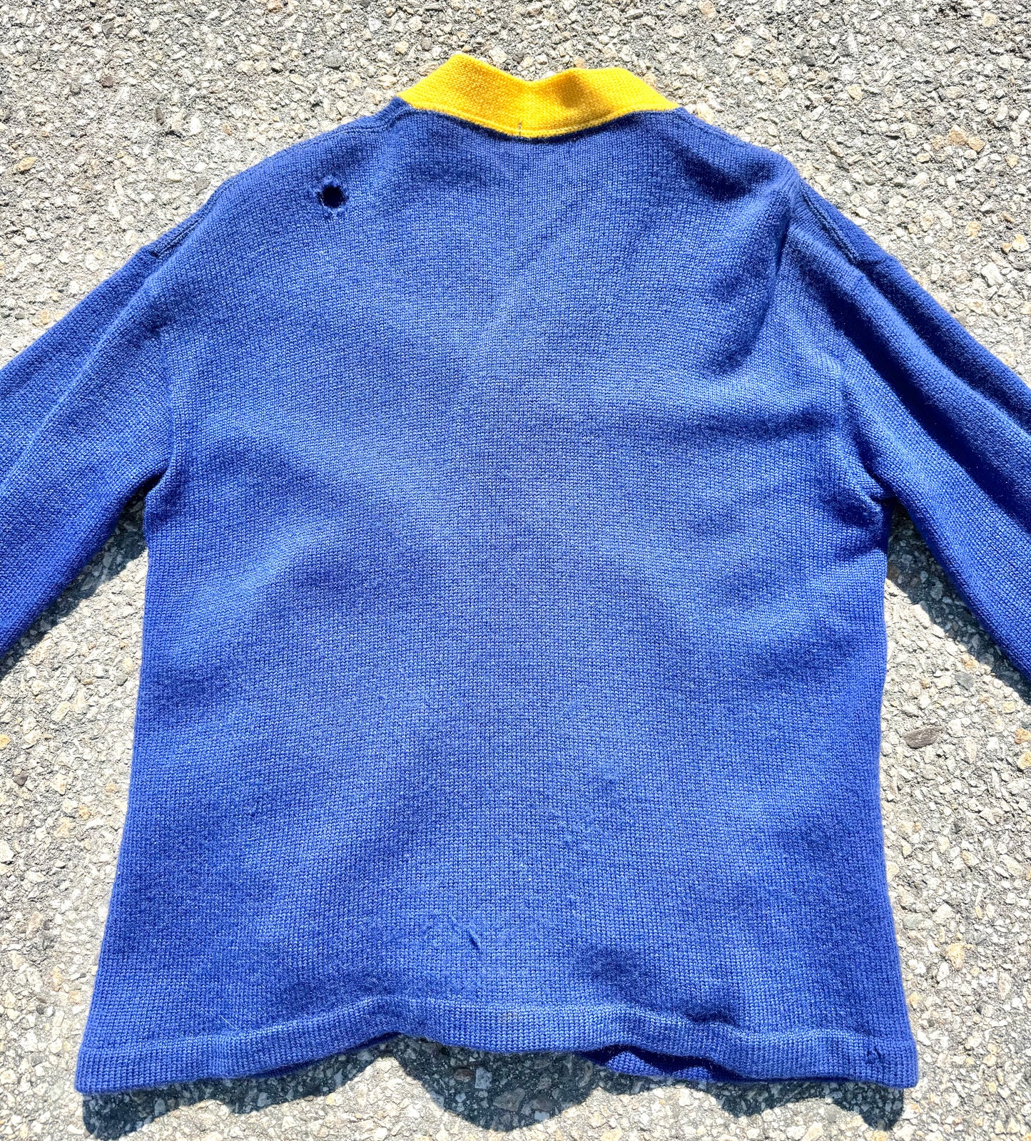 Vintage Varsity Football 50's Letterman Wool Cardigan Sweater Size M Medium Blue and Gold