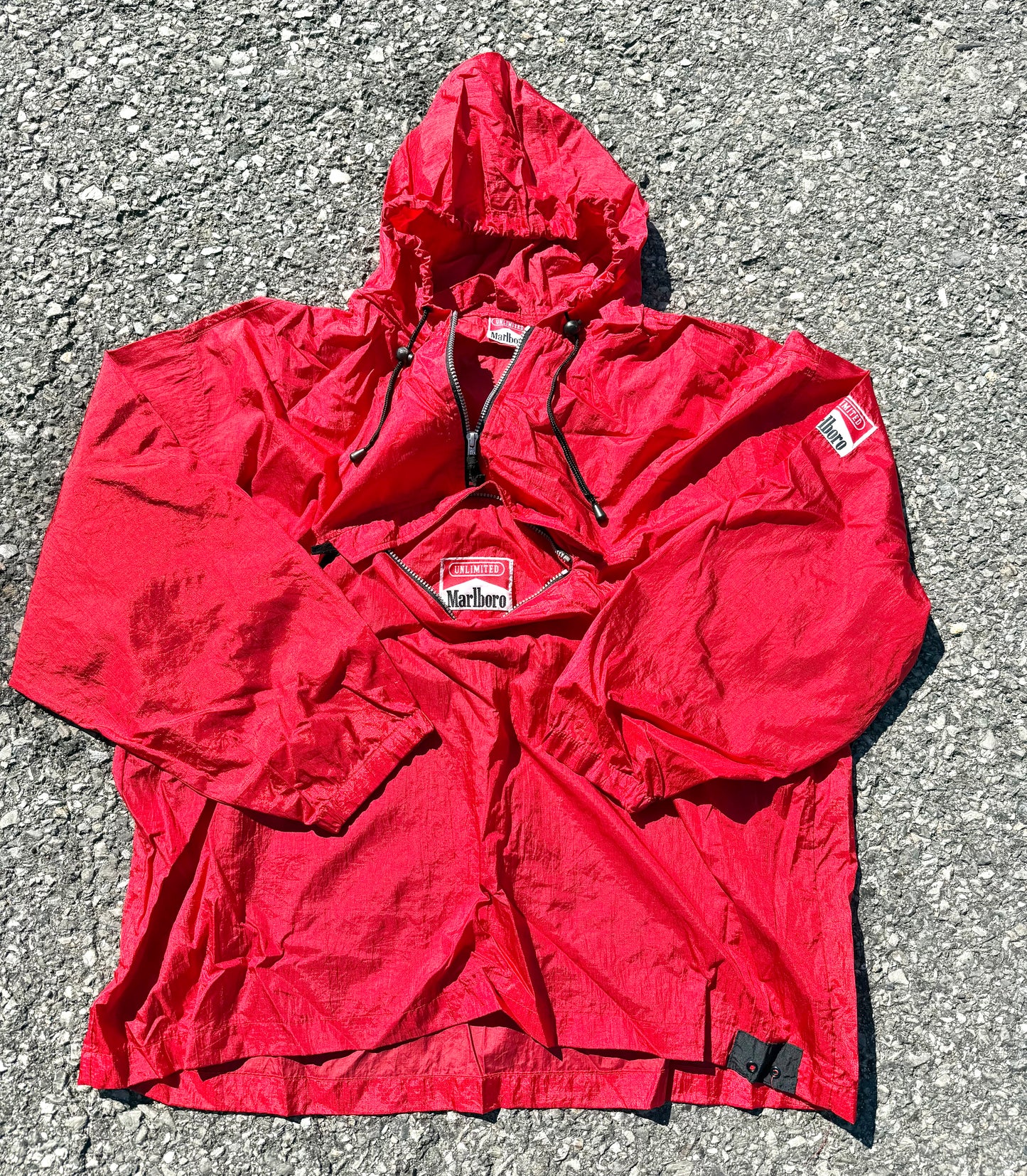 Vintage Marlboro Red Cigarettes 90's Packable Windbreaker Anorak Jacket 2XL