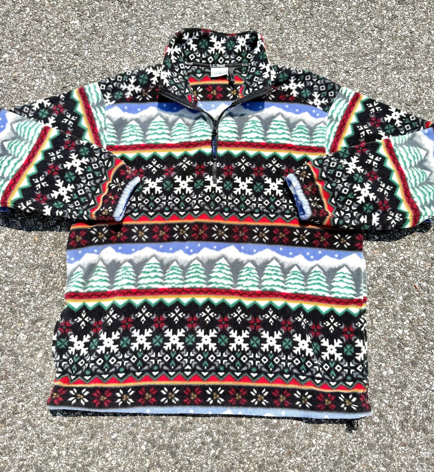 Vintage LL Bean Nordic Geometric Winter 1/4 Zip Fleece Pullover Sweater XL