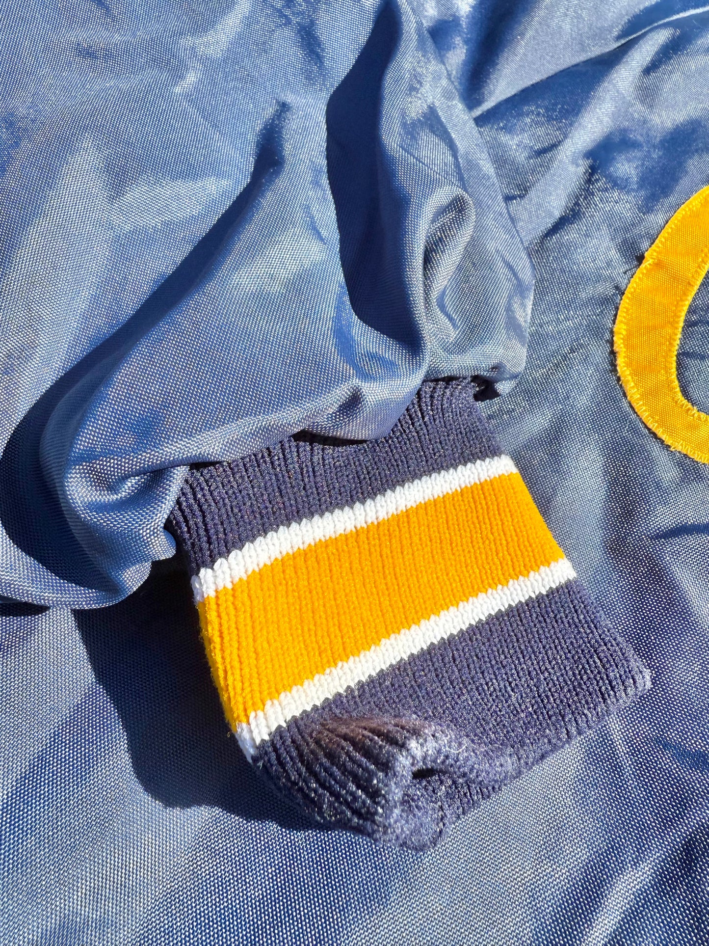 Vintage Cougars Retro DeLong Varsity Satin Bomber Jacket Size L Large Navy Blue