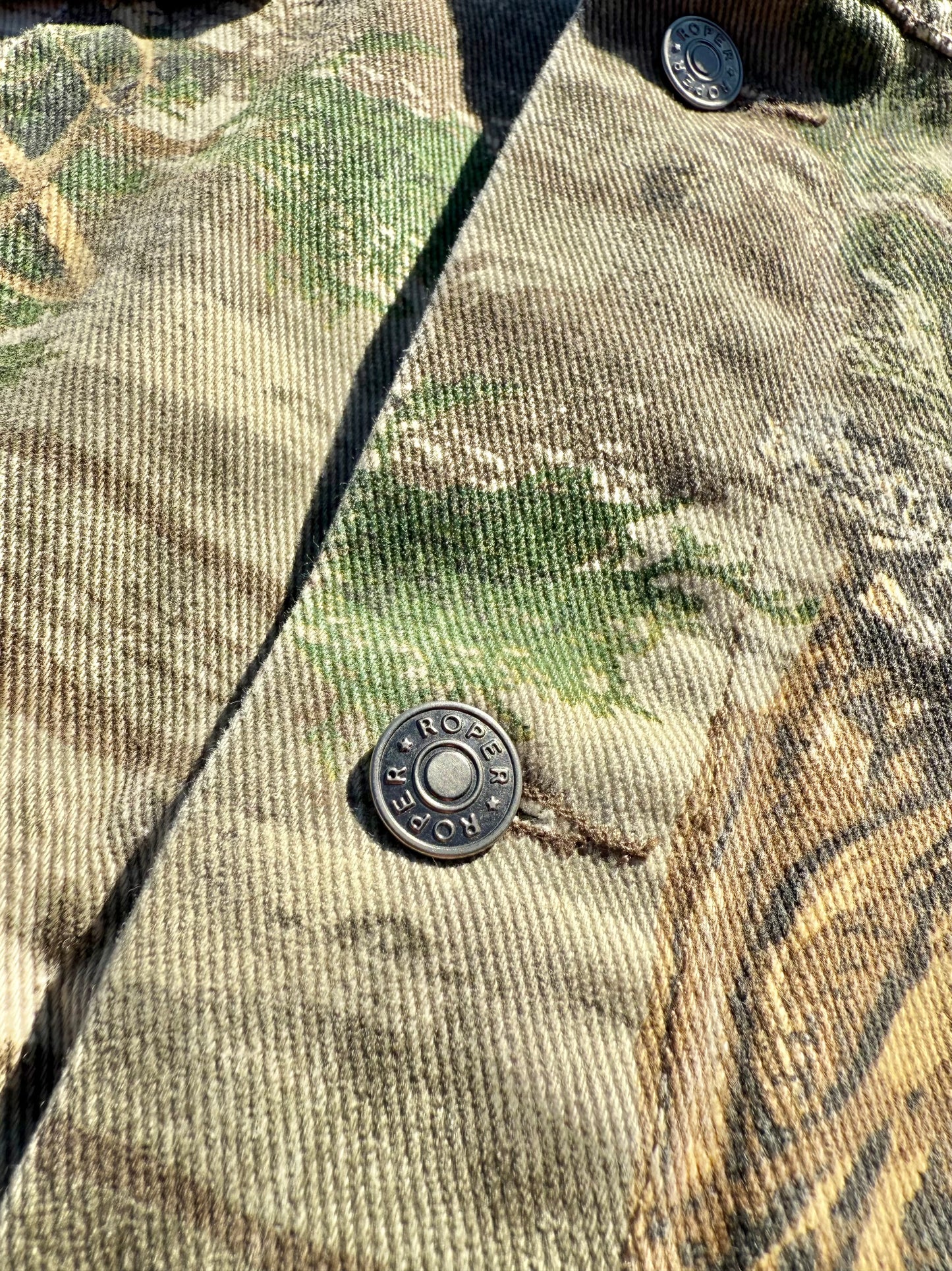 Vintage Roper Western All Over Mossy Camo Camouflage Denim Jacket Men's XL