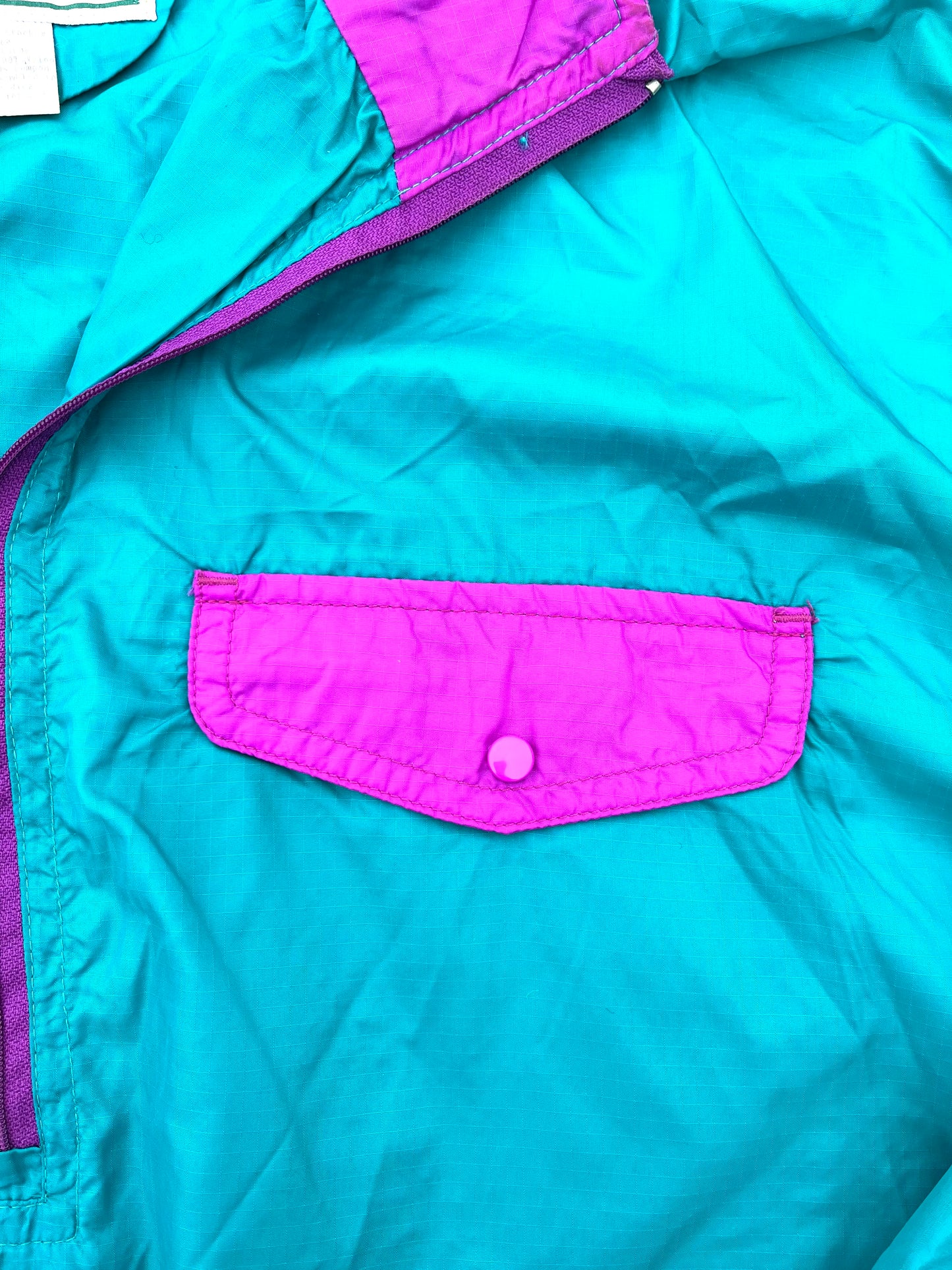 Vintage L.L. Bean 80's Retro 1/4 Zip Lightweight Jacket Windbreaker Men's Size Large Hot Pink and Teal