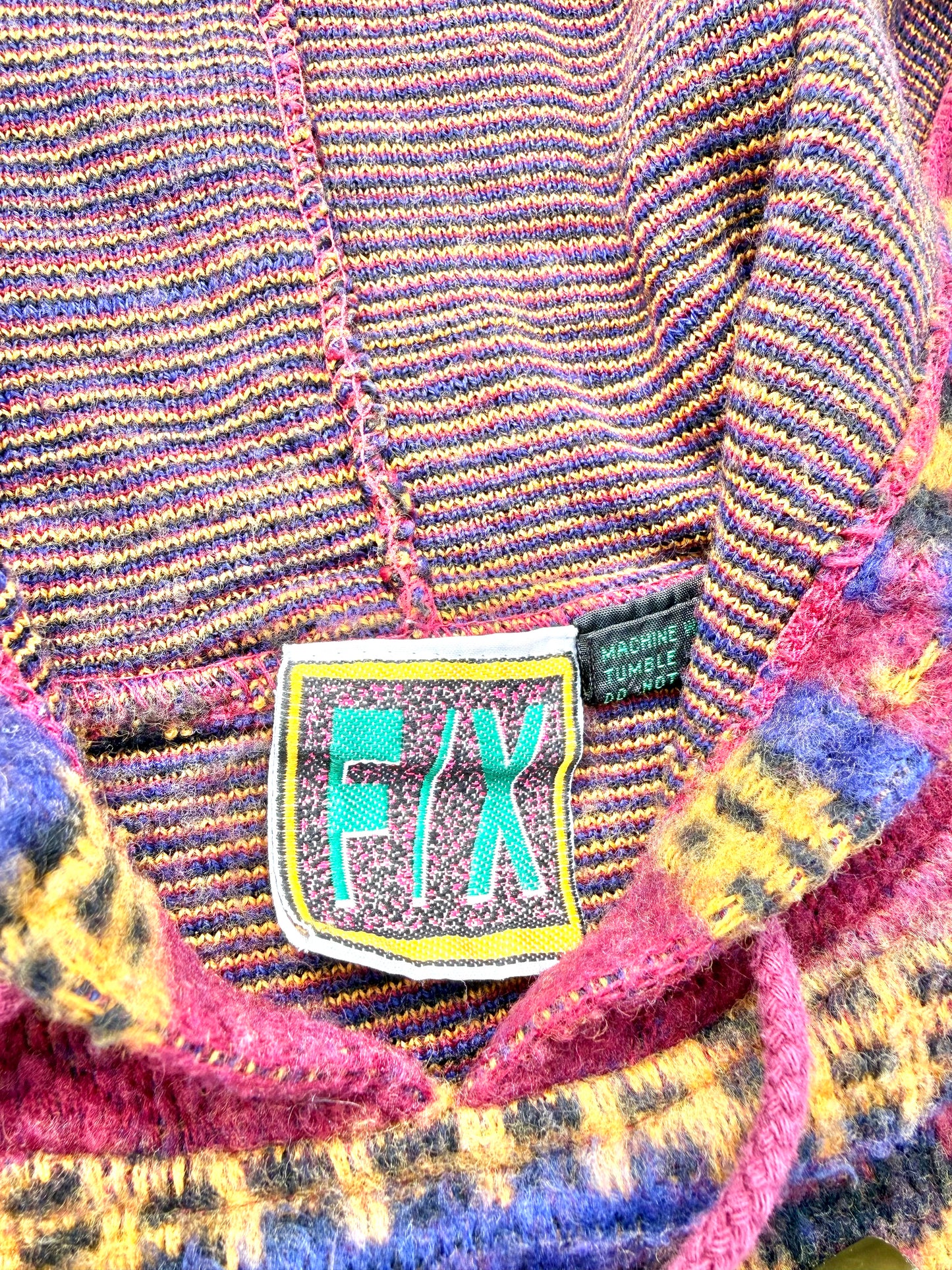 Vintage F/X Geometric Aztec Pattern 90s Retro Fleece Hoodie Men's Size L Large