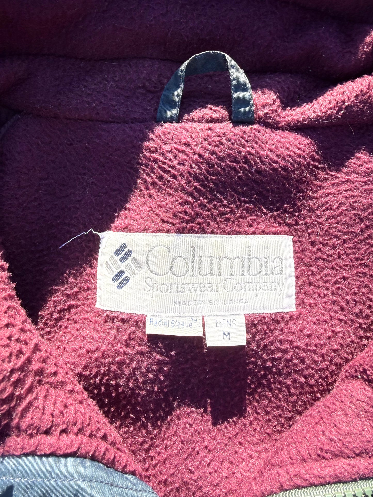 Vintage 90's Columbia Fleece Lined Mens Bomber Jacket Size M Medium Army Green with Maroon