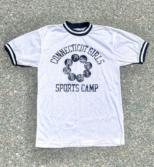 Vintage Champion UCONN Connecticut Girls Sports Cap Retro 80's Mesh Jersey Ringer T Shirt Size S Small