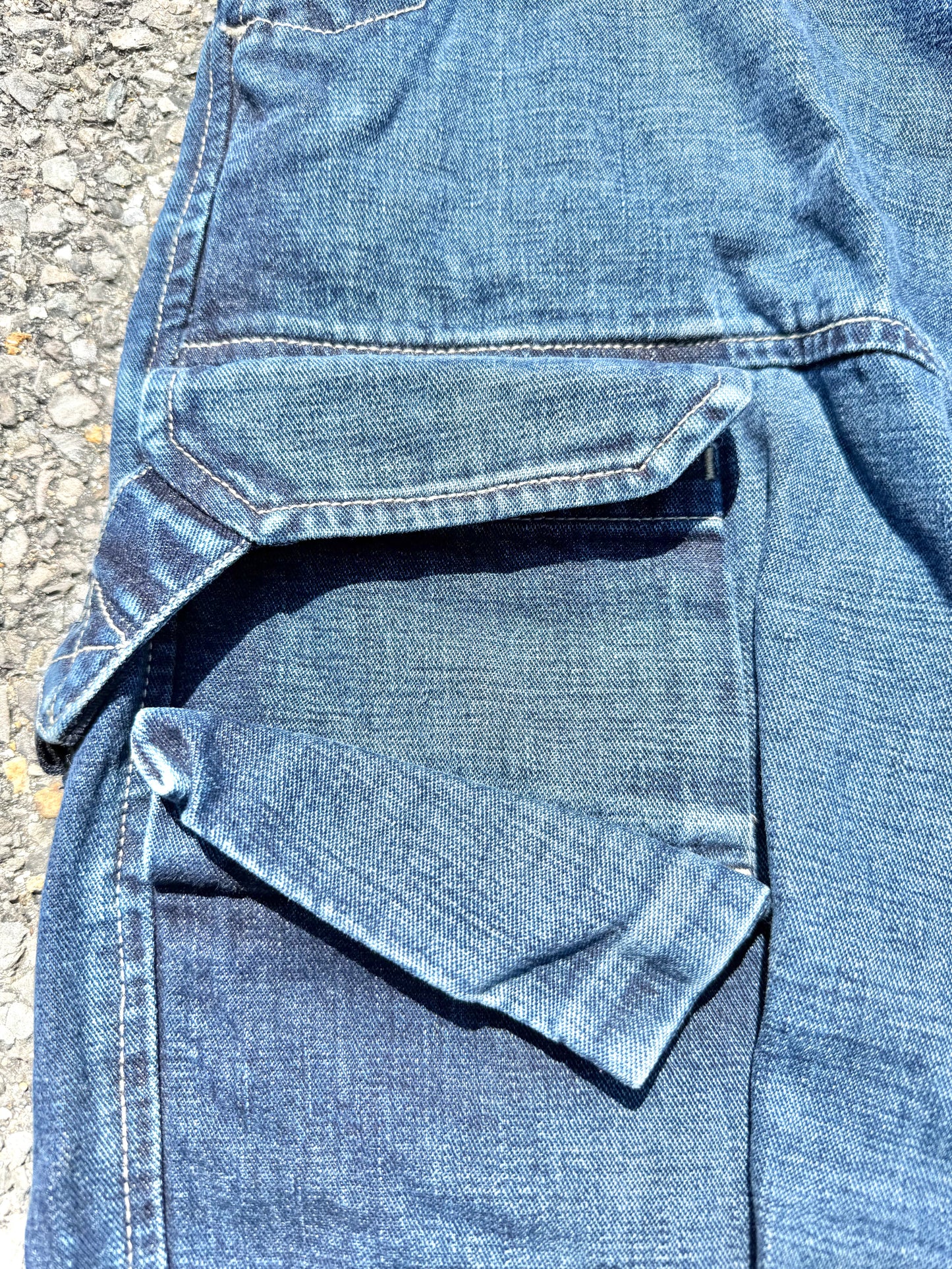 Vintage Girbaud Retro 80's Baggy Cargo Style Double Knee Blue Denim Jeans 34x32