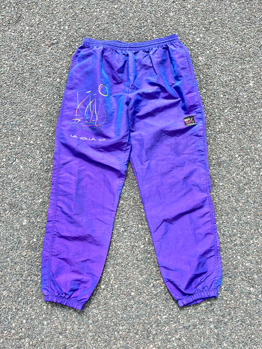 Vintage Surf Style Retro 90's Baggy Windbreaker Jogger Pants XL Metallic Purple