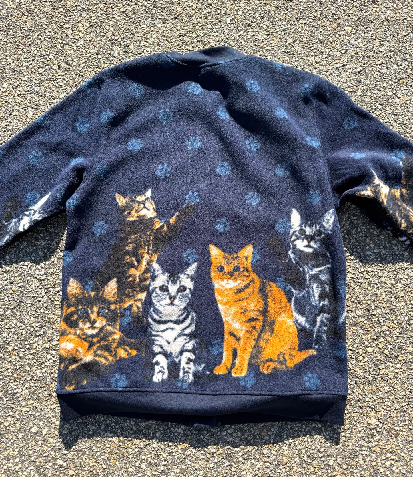 Vintage Blair Cat Kitten All Over Print Fleece Cardigan Sweater Women's Size M Medium