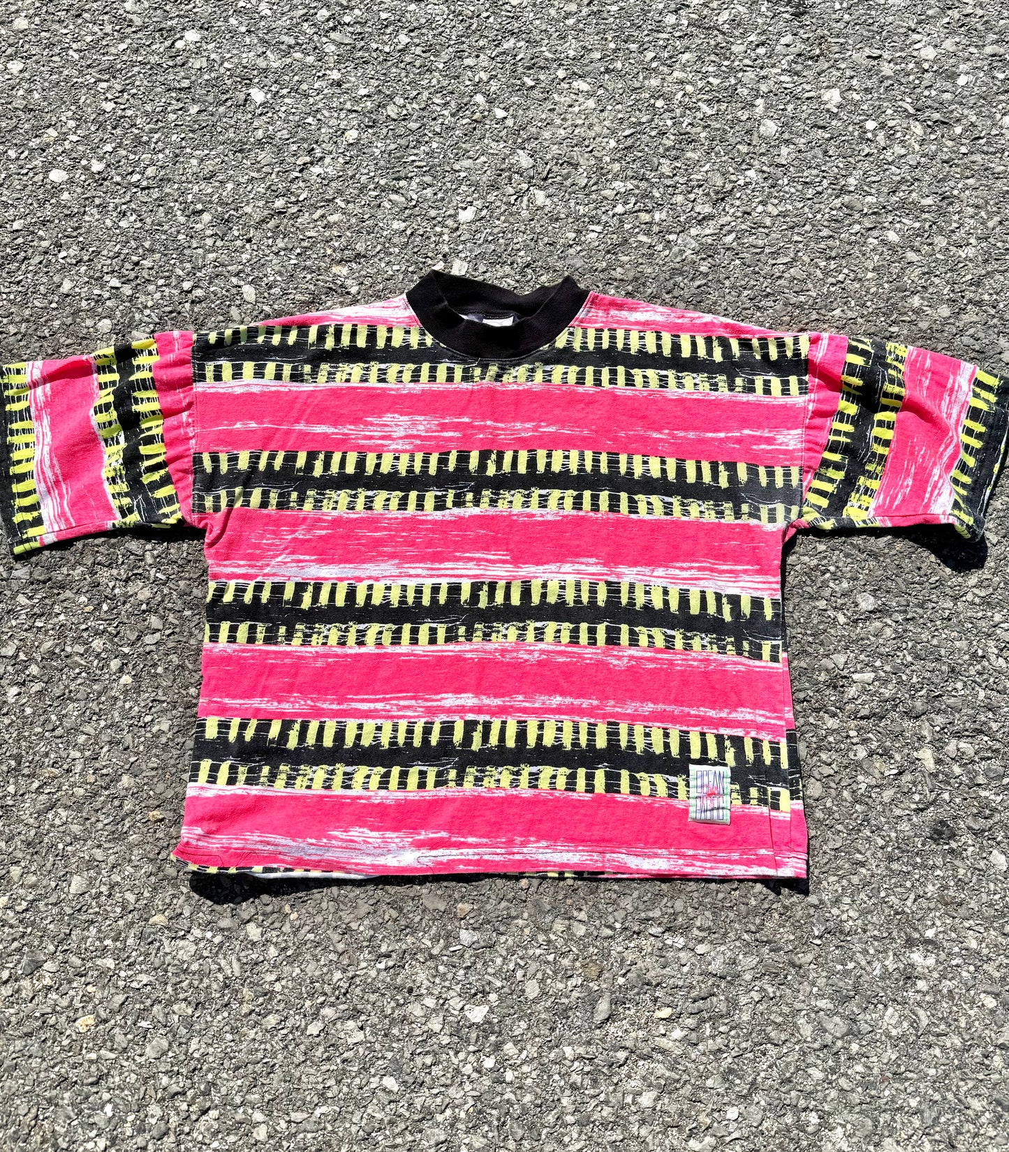 Vintage Ocean Pacific OP Crazy Retro Surf 90s Print Cropped Style T Shirt XL