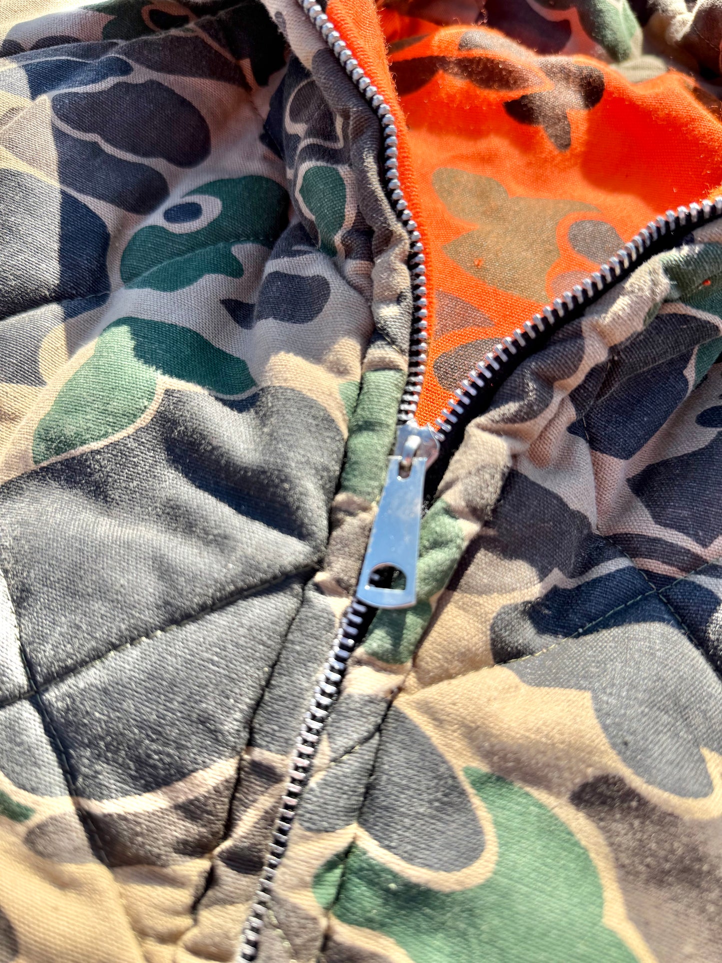 Vintage Camo Reversible Hunter Orange Workwear Quilted Bomber Jacket Large