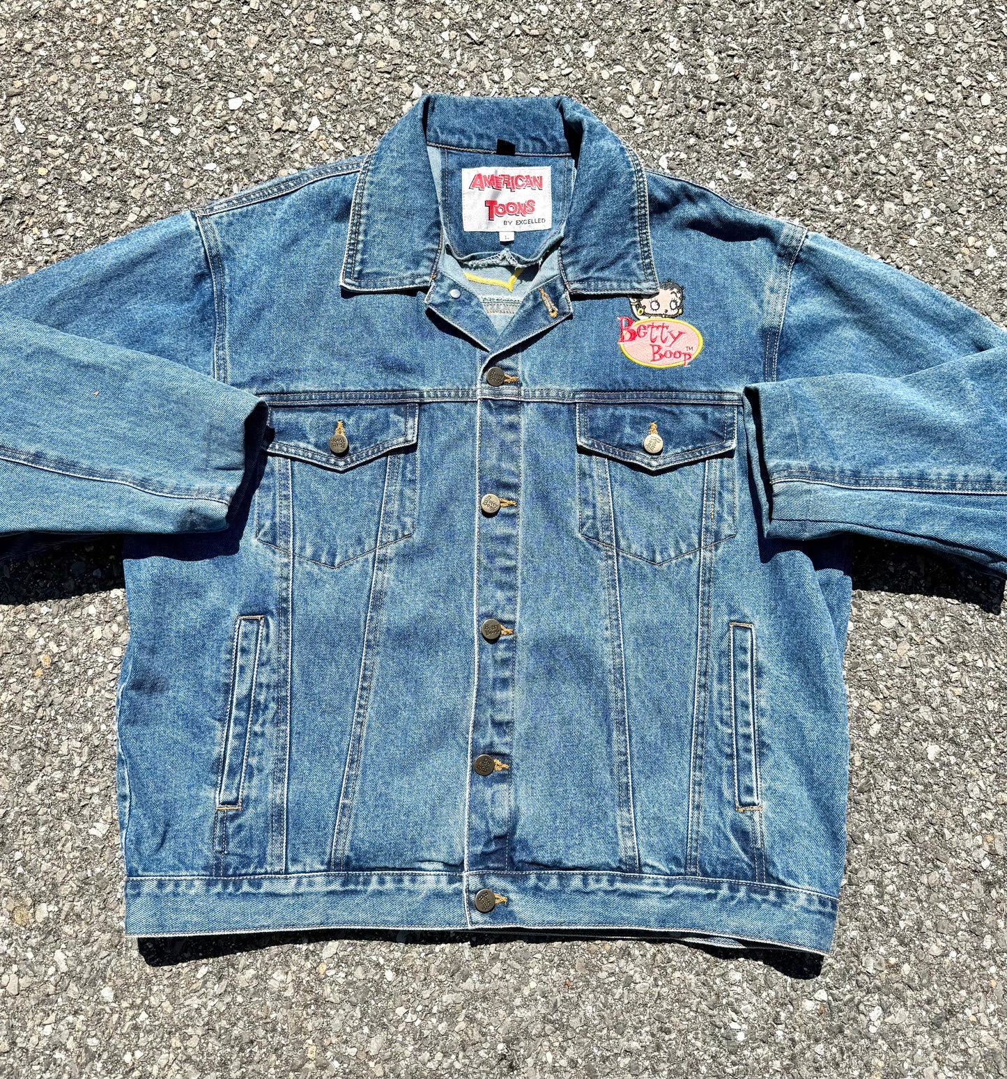 Vintage Betty Boop American Toons Retro 90's Blue Denim Jean Jacket Large