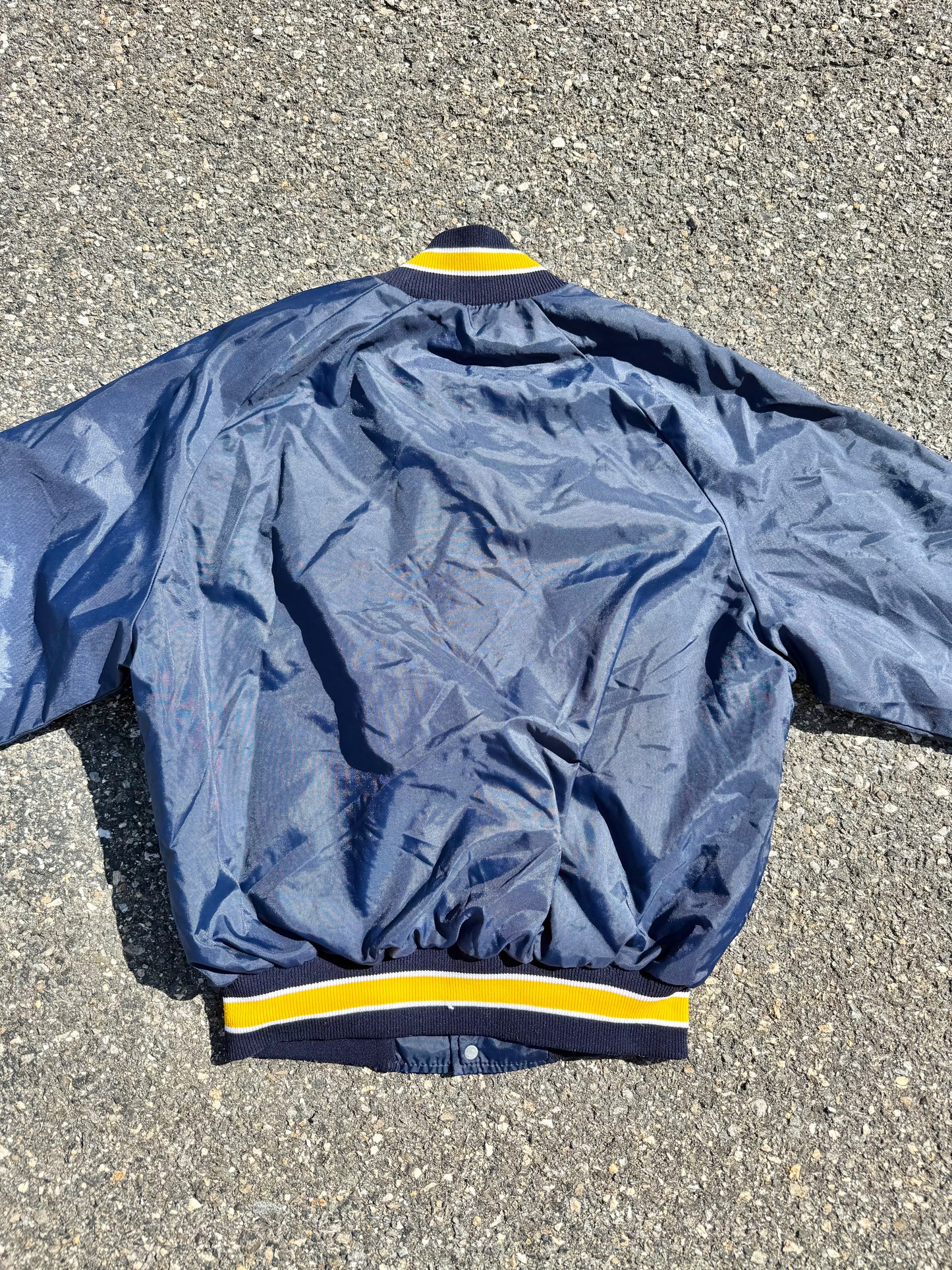 Vintage Cougars Retro DeLong Varsity Satin Bomber Jacket Size L Large Navy Blue