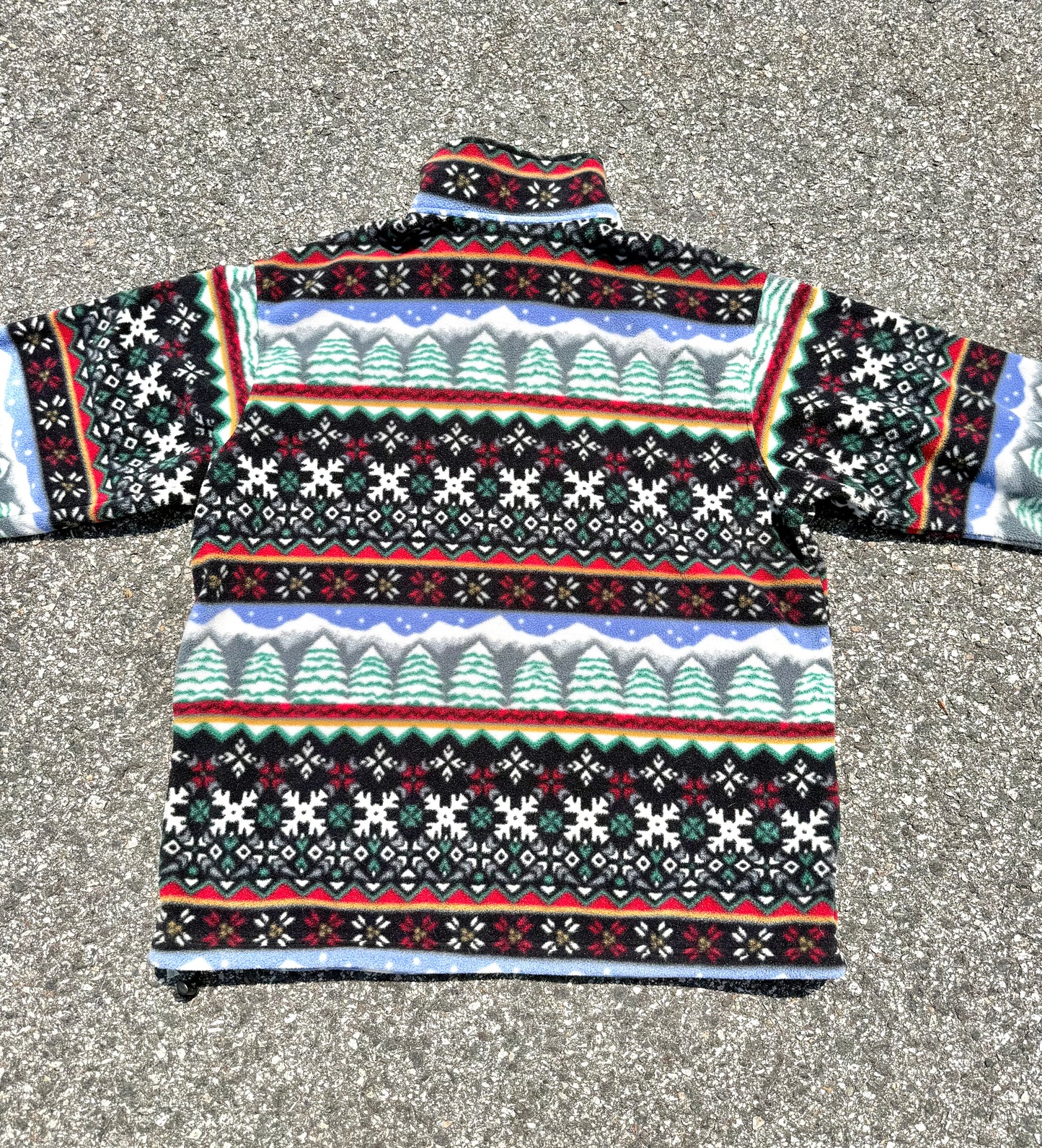 Vintage LL Bean Nordic Geometric Winter 1/4 Zip Fleece Pullover Sweater XL