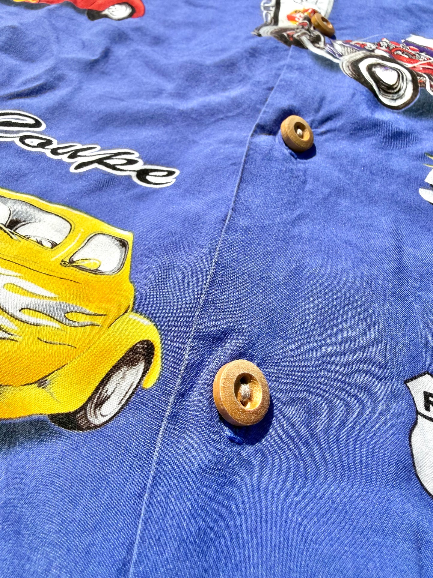 Vintage Paradise Found Hot Rod Classic Cars All Over Print Hawaiian Shirt Size L Large