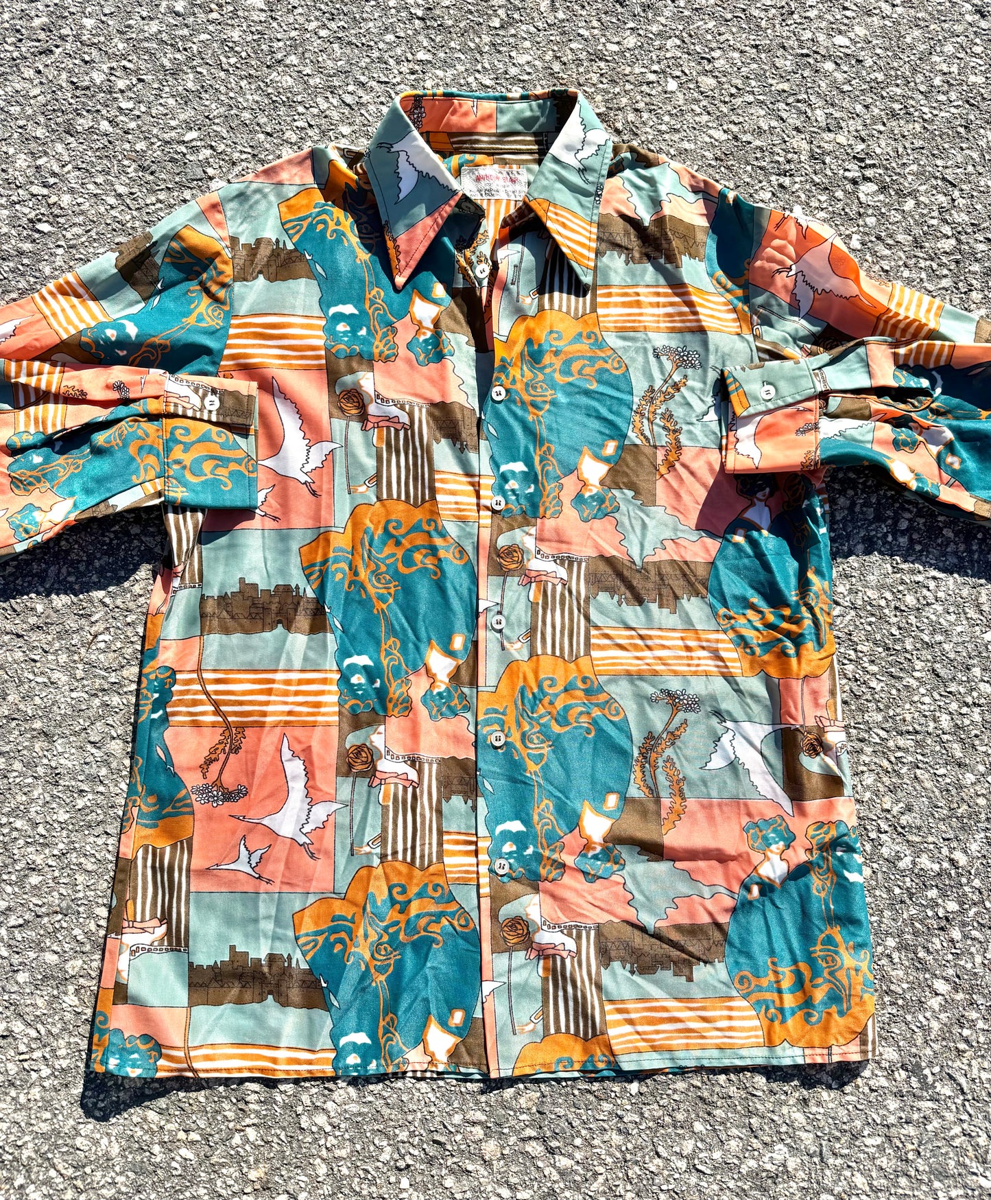 Vintage Anthony Blair All Over Print 70's Disco Retro Camp Button Up Shirt Large 16-16 1/2