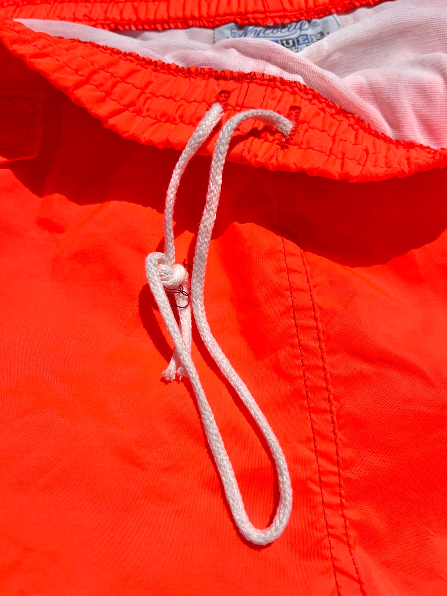 Vintage Life Guard Neon Orange Retro 70's 80's Bathing Suit Swim Shorts Size 32