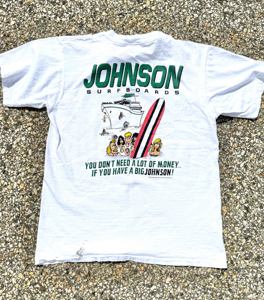 Vintage Big Johnson Surf Surfboards 90's Oneita Single Stitch Band T Shirt Size M Medium