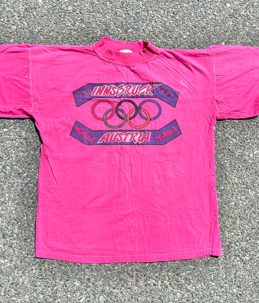 Vintage Innsbruck Austria Winter Olympic Games Retro Pink T Shirt Size L Large